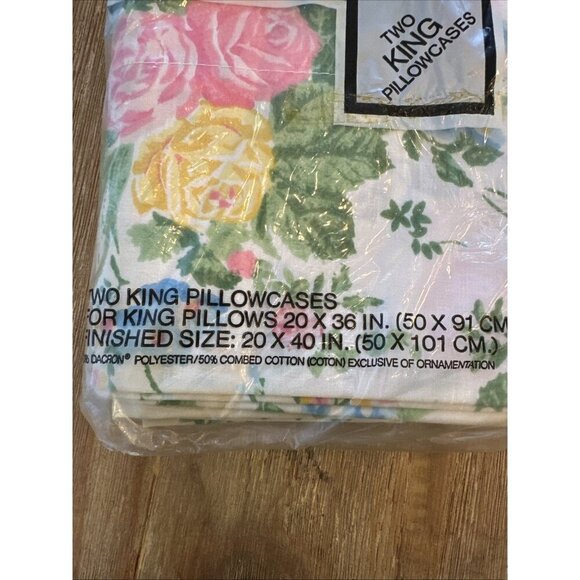 Lady Pepperell Pillowcases King Ivory Floral No-Iron Percale Set of Two 20 x 36 - Picture 6 of 6